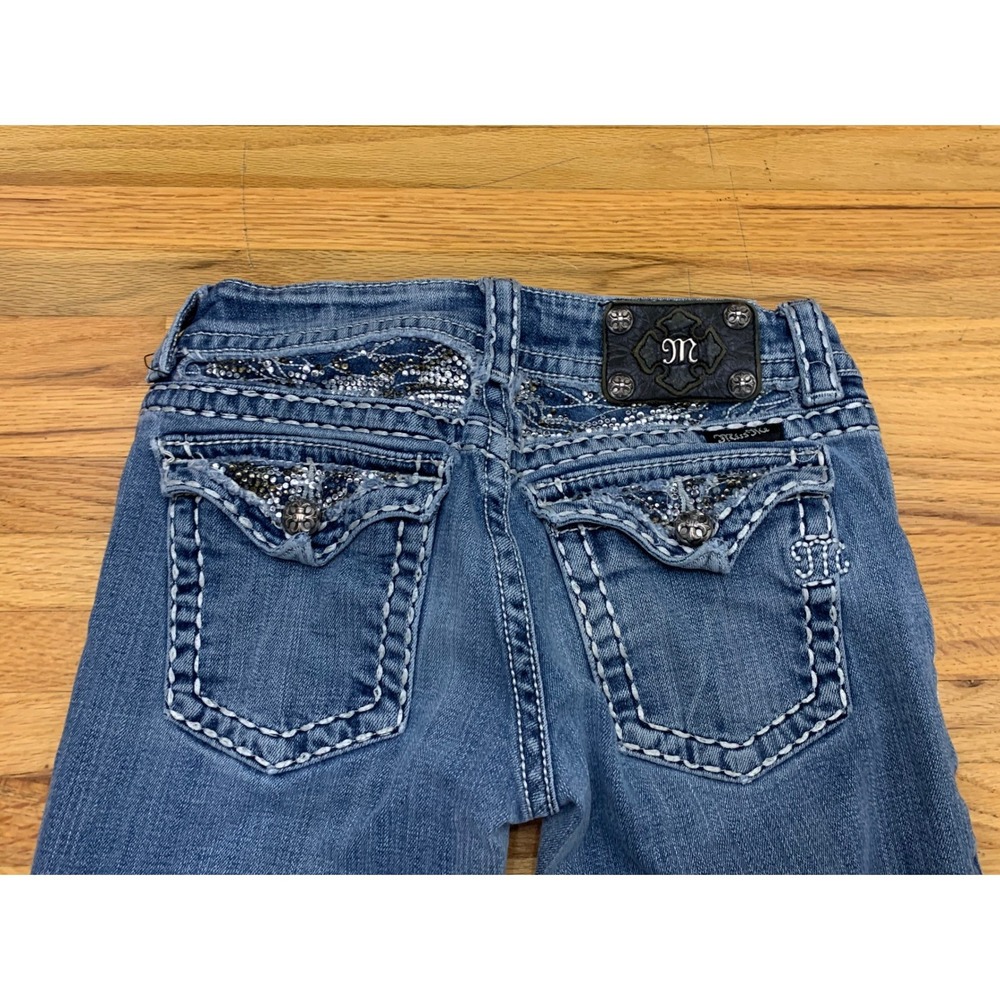 Miss Me Women's Bootcut Jeans Rhinestone Embellished Blue Denim Y2k 27